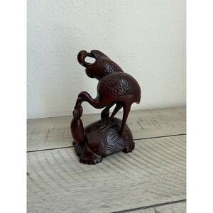 Vintage Hand Carved Wooden Bird&Turtle Sculpture Figurine  Art Decor